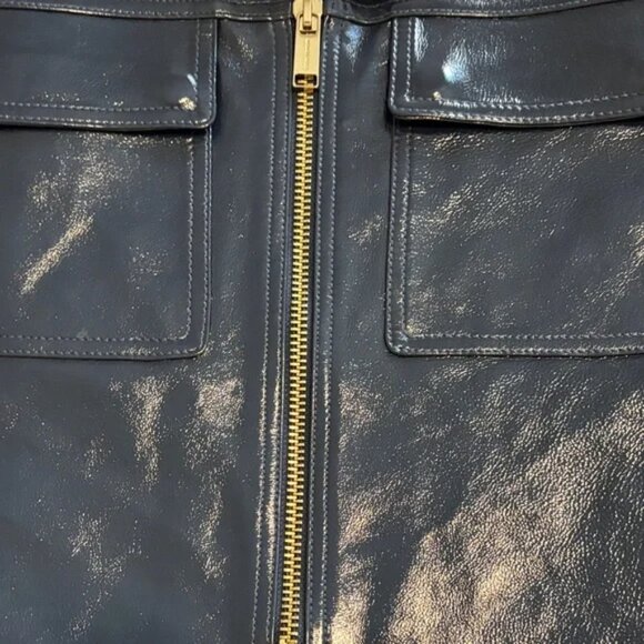 Michael Kors Midnight Blue Lamb Leather Crinkle Moto Jacket Size 6 - Picture 5 of 5